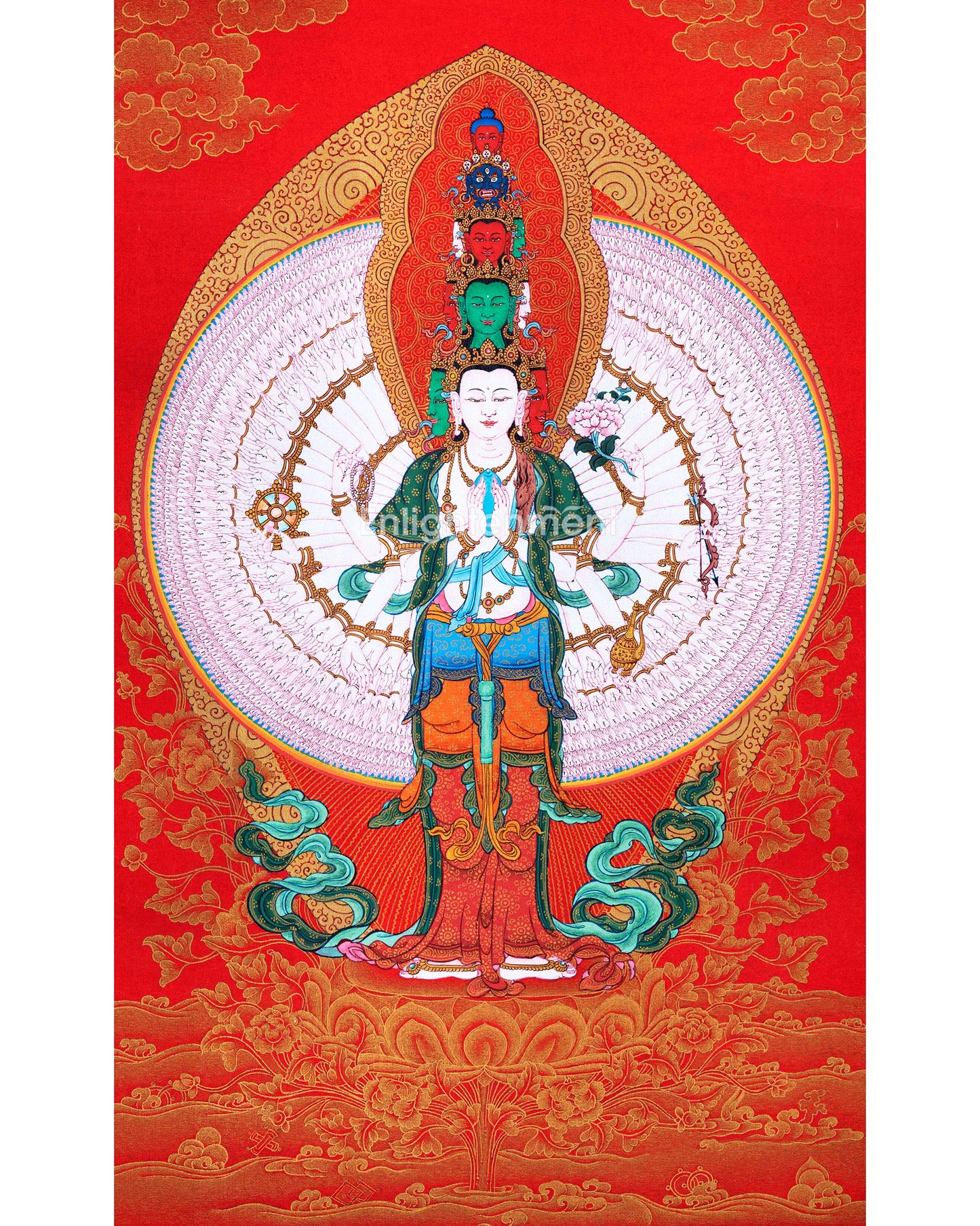 Himalayan Tibetan Thangka For 1000 Arm Chenrezig Sadhana Practice | Traditional Tibetan Bodhisattva Art