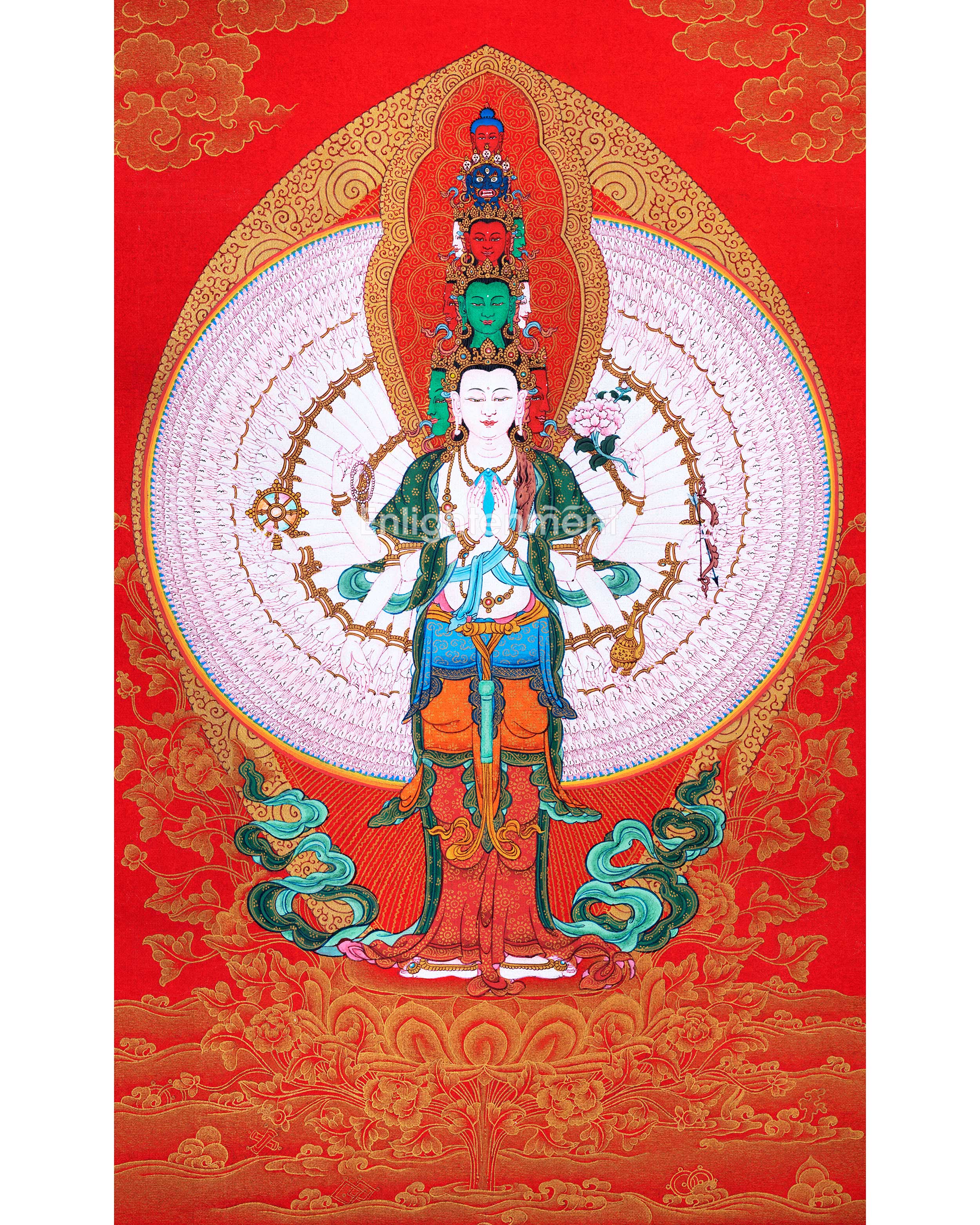 Himalayan Tibetan Thangka For 1000 Arm Chenrezig Sadhana Practice | Traditional Tibetan Bodhisattva Art