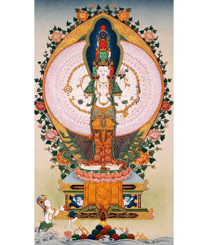 1000 Armed Avalokiteshvara, Tibetan Hand painted Small Thangka