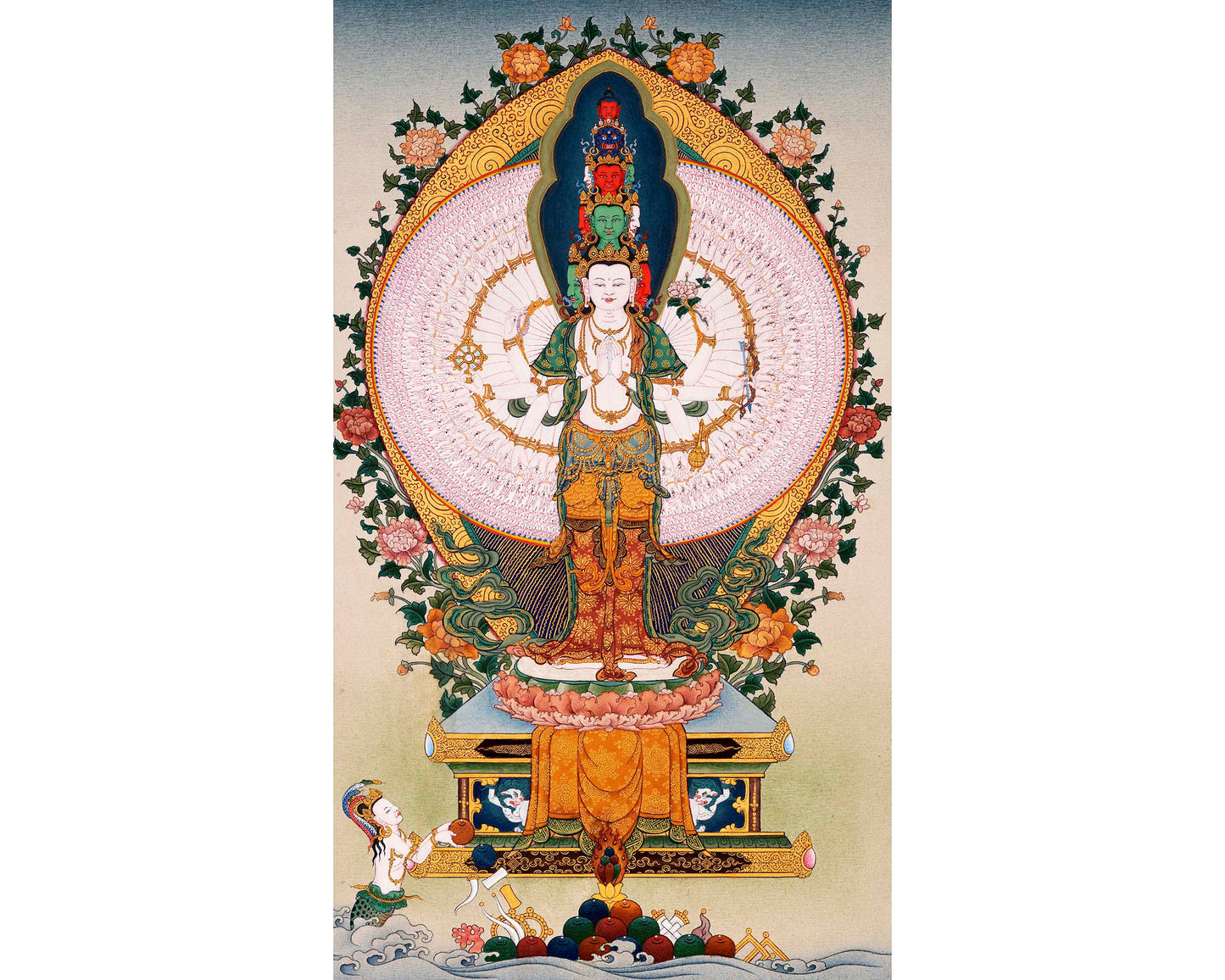 1000 Armed Avalokiteshvara, Tibetan Hand painted Small Thangka