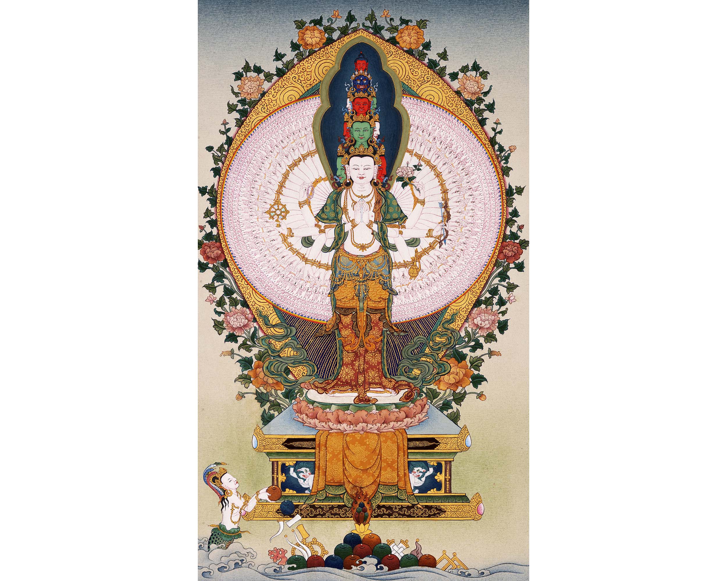 1000 Armed Avalokiteshvara, Tibetan Hand painted Small Thangka