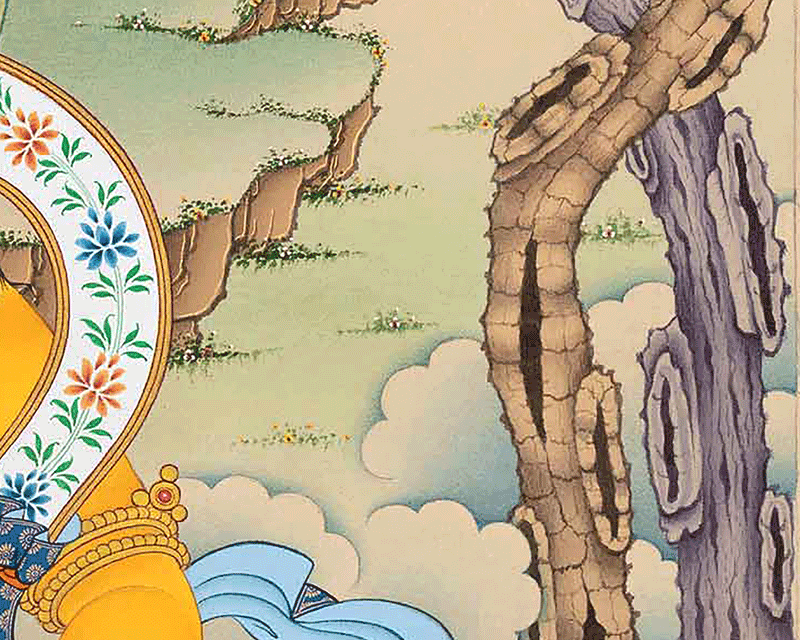 Yellow Dzambhala Canvas Print | Print for Wealth and Prosperity | Himalayan Wall Decorations