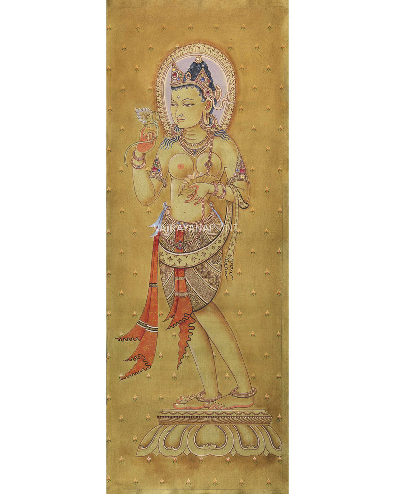 Traditional Art Print For White Tara Mantra Practice | Himalayan Canvas Print from Nepal For Wall Decoration
