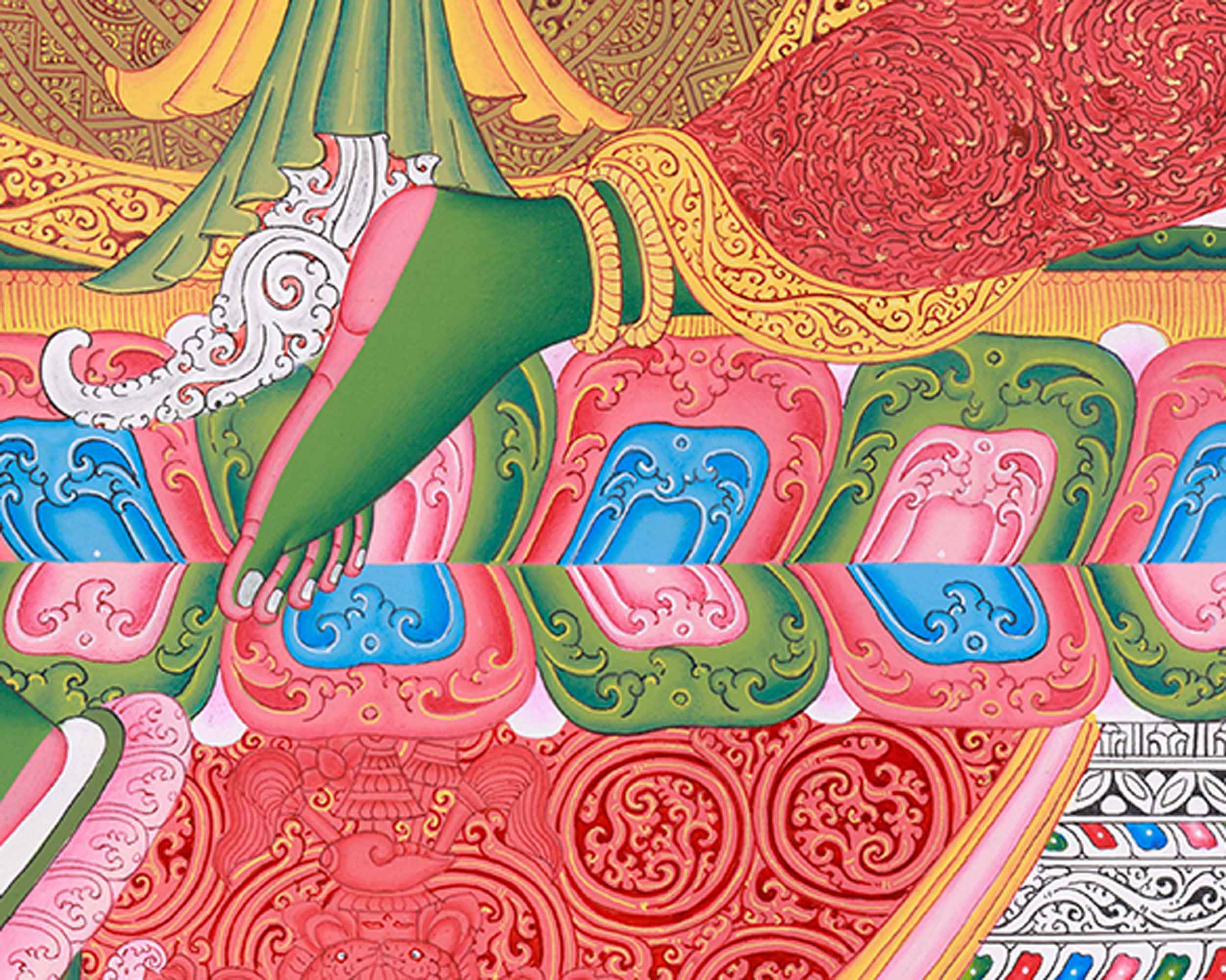 Green Tara and Divine Deities Thangka | Religious Hand Painted Art | Spiritual Decors