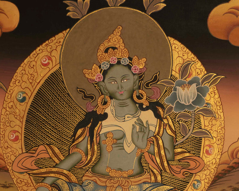 Small Green Tara Thangka | Religious Art For Wall Decor