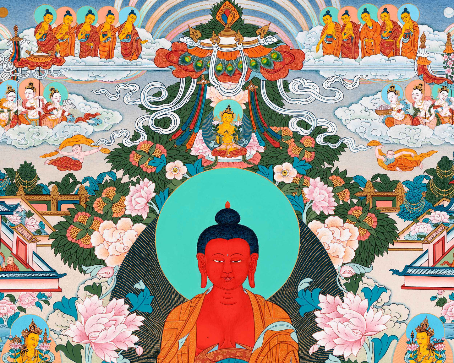 Amitabha Buddha Pure Land Thangka | Tibetan Thangka Hand painted in Enlightenment Studio