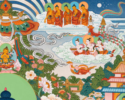 Buddha Amitabha Pureland Thangka, High Quality Giclee Canvas,Thangka Print