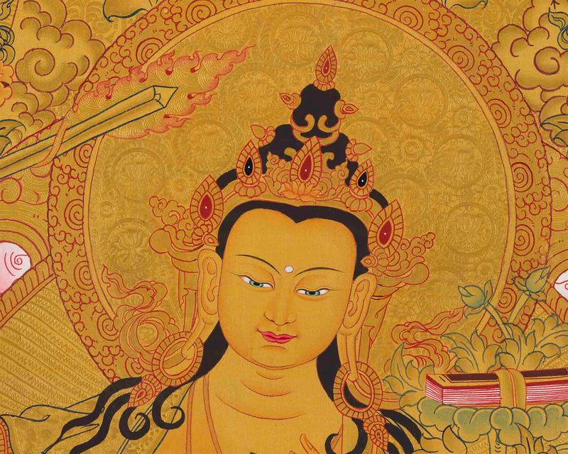 Full 24K Gold Manjushree Thangka | Mindfulness Meditation Object