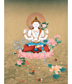 Chenrezig  | Four Arms Avalokiteshvara Thangka | Bodhisattva Painting