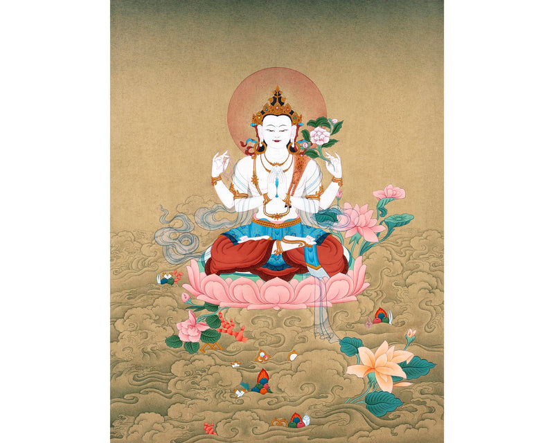 Chenrezig  | Four Arms Avalokiteshvara Thangka | Bodhisattva Painting