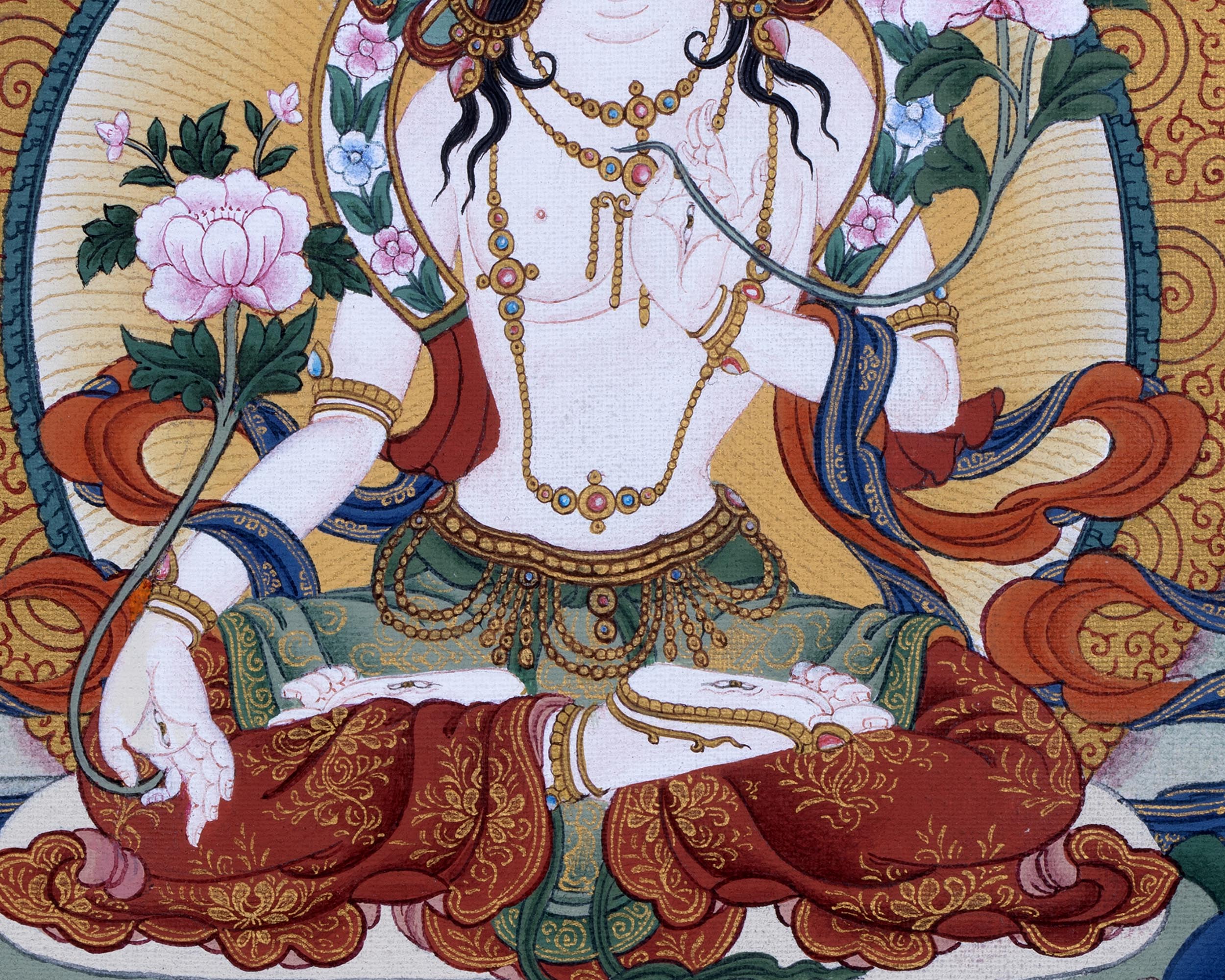 Namgyalma With Amitayus and White Tara Thangka Print | High Quality Giclee Canvas Print