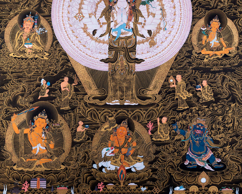 1000 armed Avalokiteshvara with Bodhisattva Thangka | Tibetan Art Prints