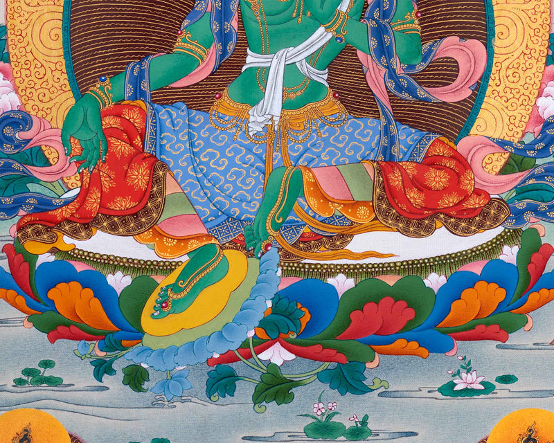 Traditional Tara 21 Thangka | Religious Wall Hanging | Hand-Painted Artwork of Compassion