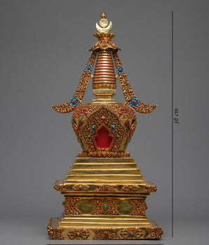 Gold Plated Stupa | Unique Decorative Object | Gift For Buddhist