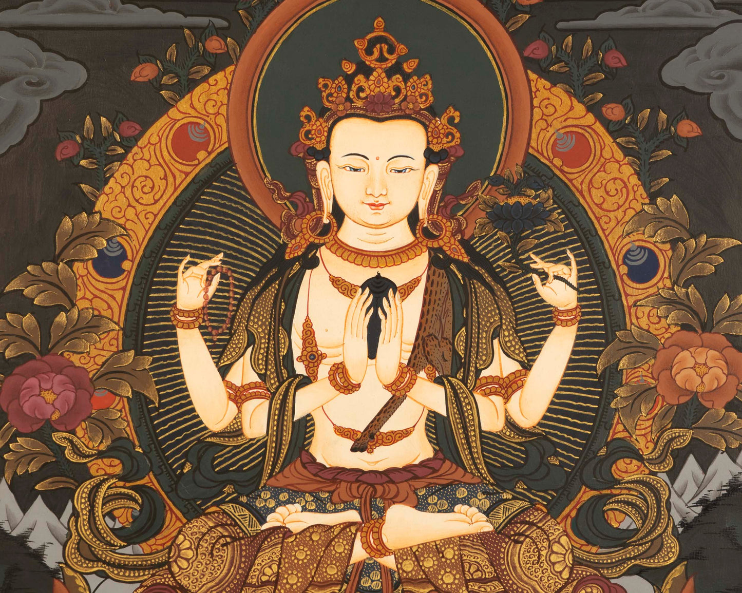 Chengrezig  Thangka Painting | Religious Tibetan Wall Art