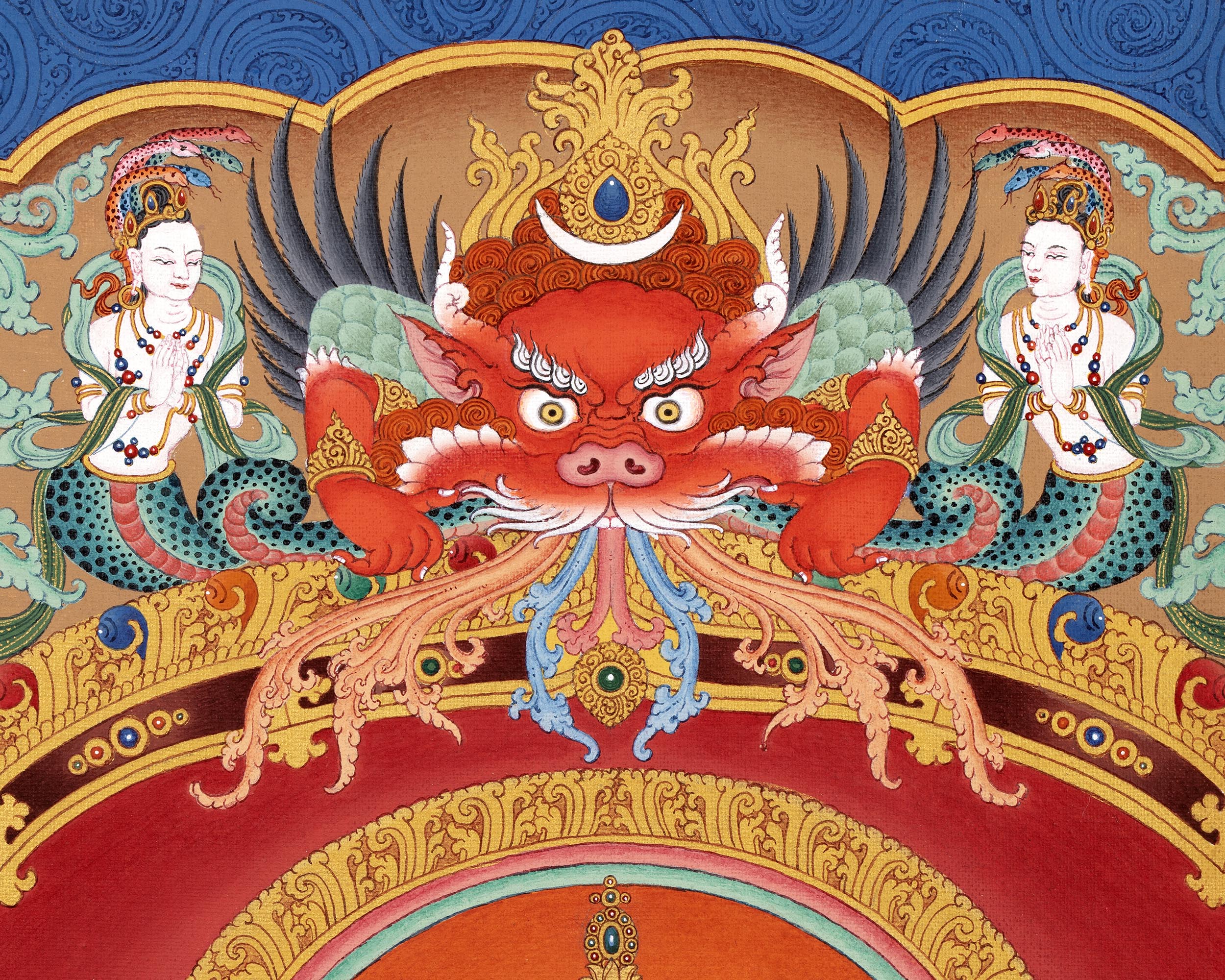 Chenrezig with Manjushri and Vajrapani Thangka | Vajrayana Print With High Quality Giclee