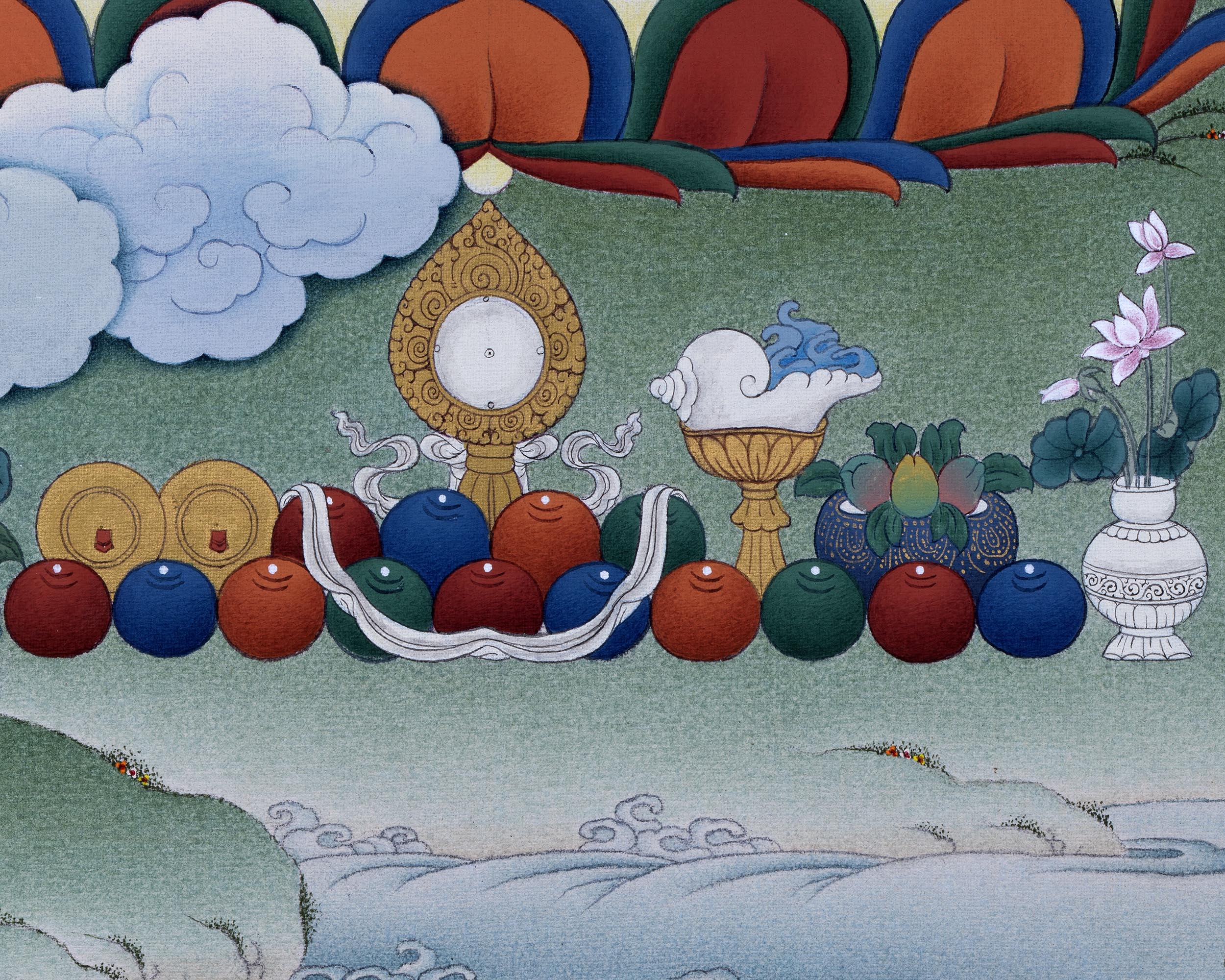 Namgyalma With Amitayus and White Tara Thangka Print | High Quality Giclee Canvas Print