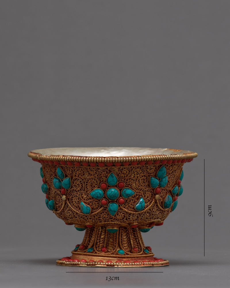Seven Offering Bowls | Tibetan Copper Bowls with Filigree Carving |Buddhist Altar Offerings