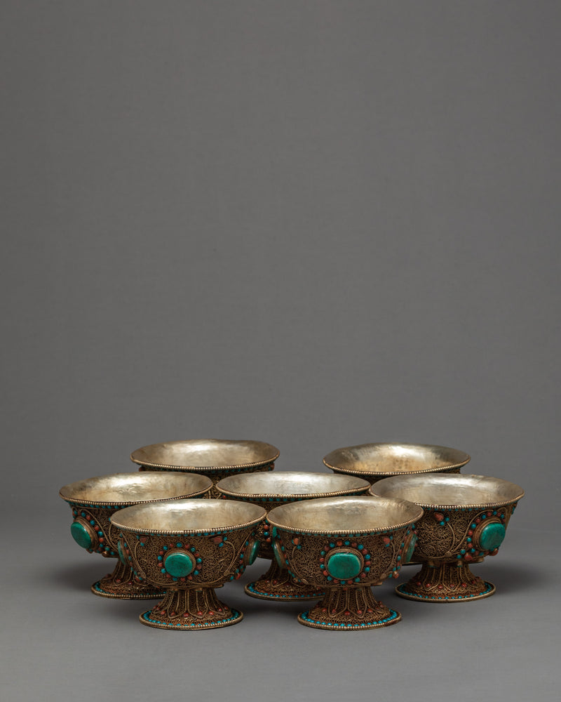Tibetan Offering Bowls | Filigree Carving | Buddhist Altar Offerings