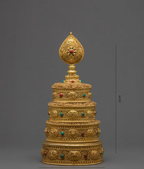 Full Gold Mandala Set | Turquoise and Corals Inlay | Buddhist Alter Offerings