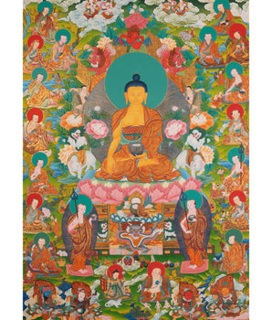 Shakyamuni Buddha 16 Arhats Thangka Painting | Sacred Art for Daily Practice