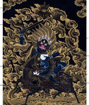 Shri Devi Magzor Gyalmo Thangka | Motherly Buddhist Protector | Black And Gold Art
