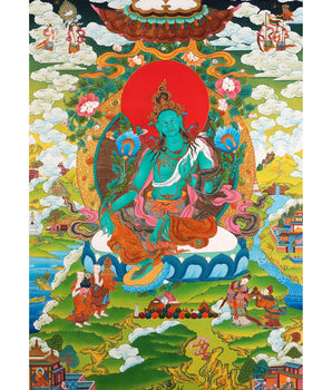 Green Tara Deity Thangka | Sacred Tibetan Art for Daily Practice