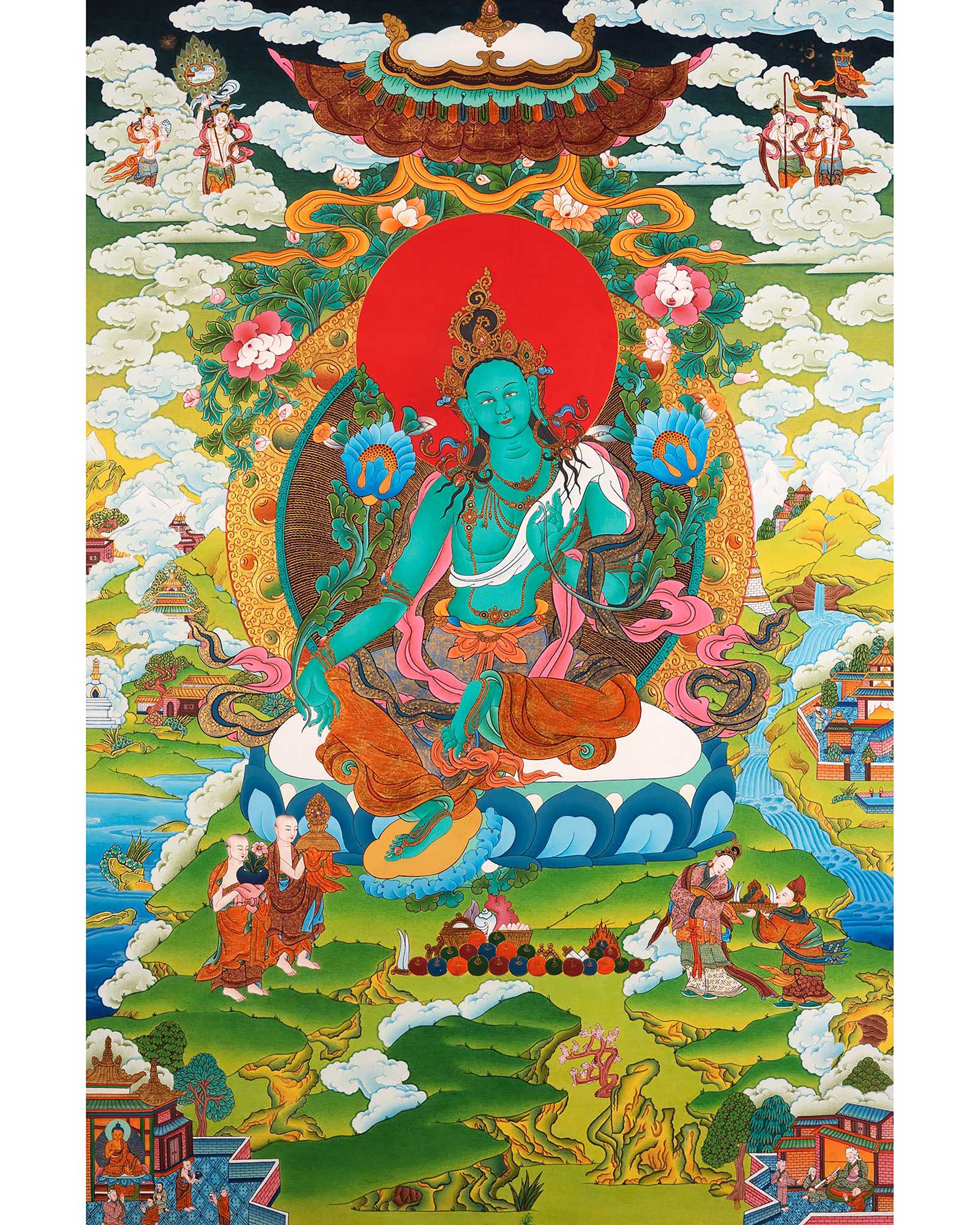 Green Tara Deity Thangka | Sacred Tibetan Art for Daily Practice