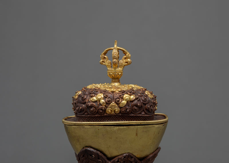 Buddhism Ritual Gold-Plated Kapala Set | Tibetan Vintage Art Skull Cup | Ritual Item for Home Decor