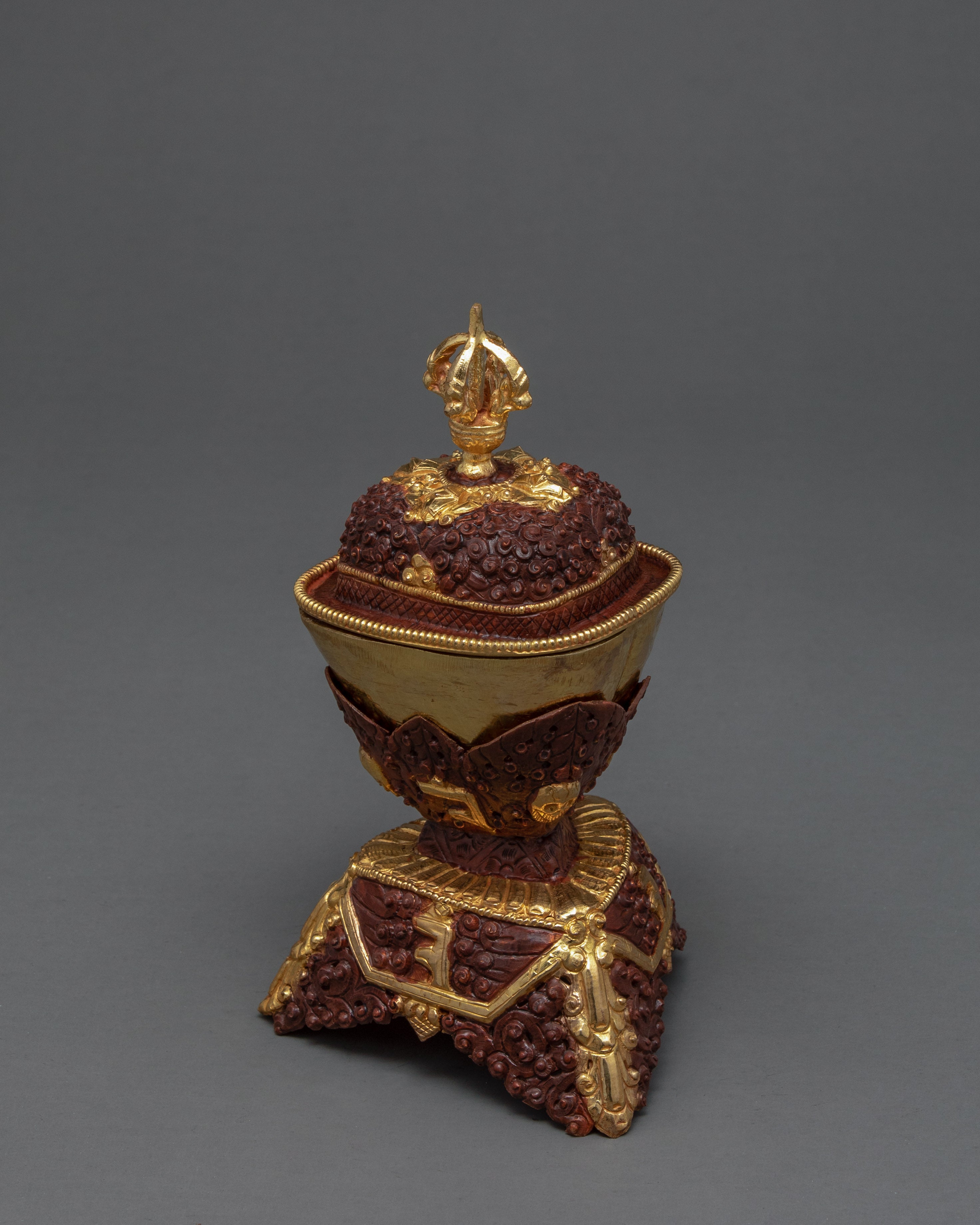 Gold Plated Kapala Skull Cup Set | Tibetan Ritual Offering for Ancient Practices