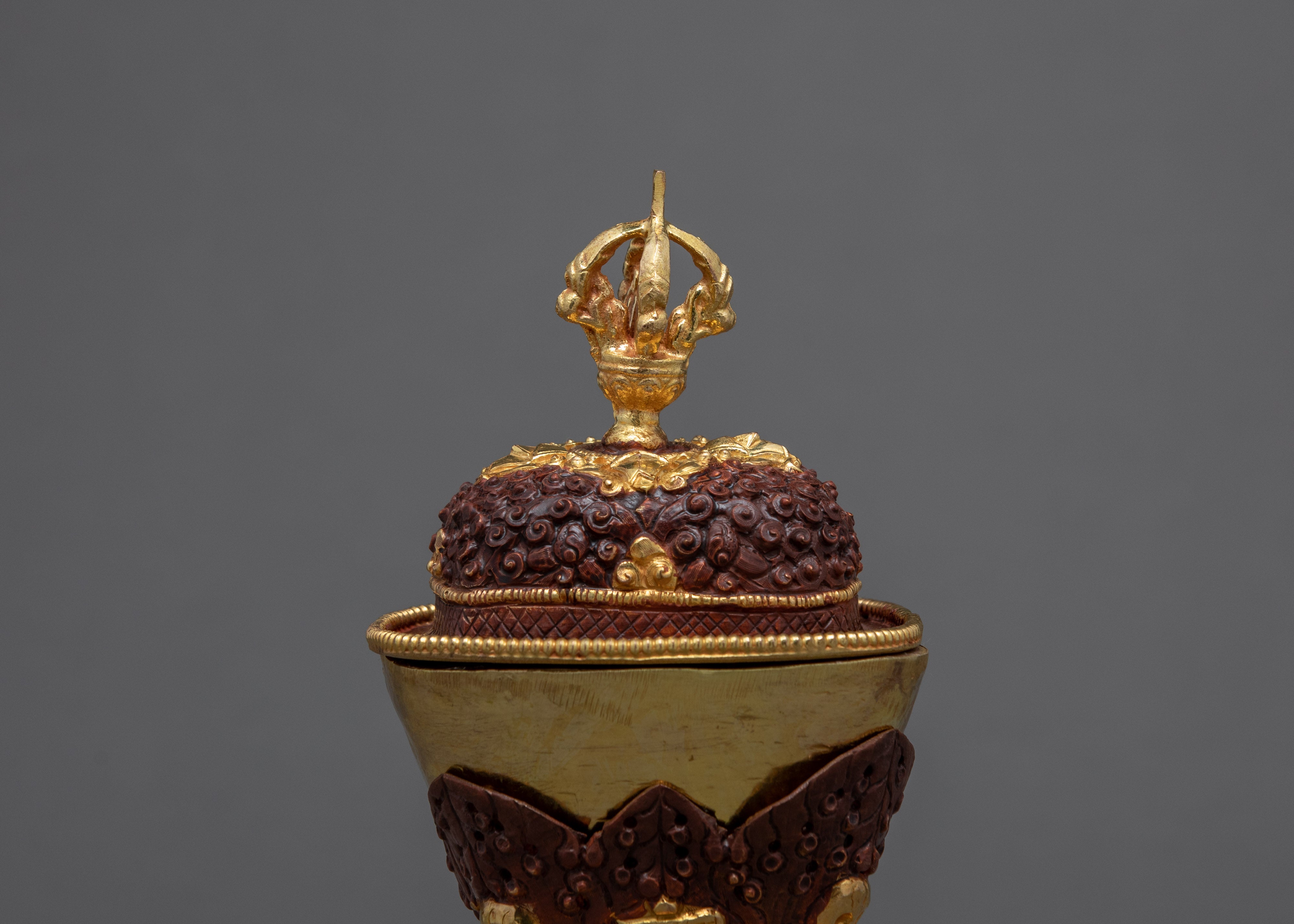 Gold Plated Kapala Skull Cup Set | Tibetan Ritual Offering for Ancient Practices