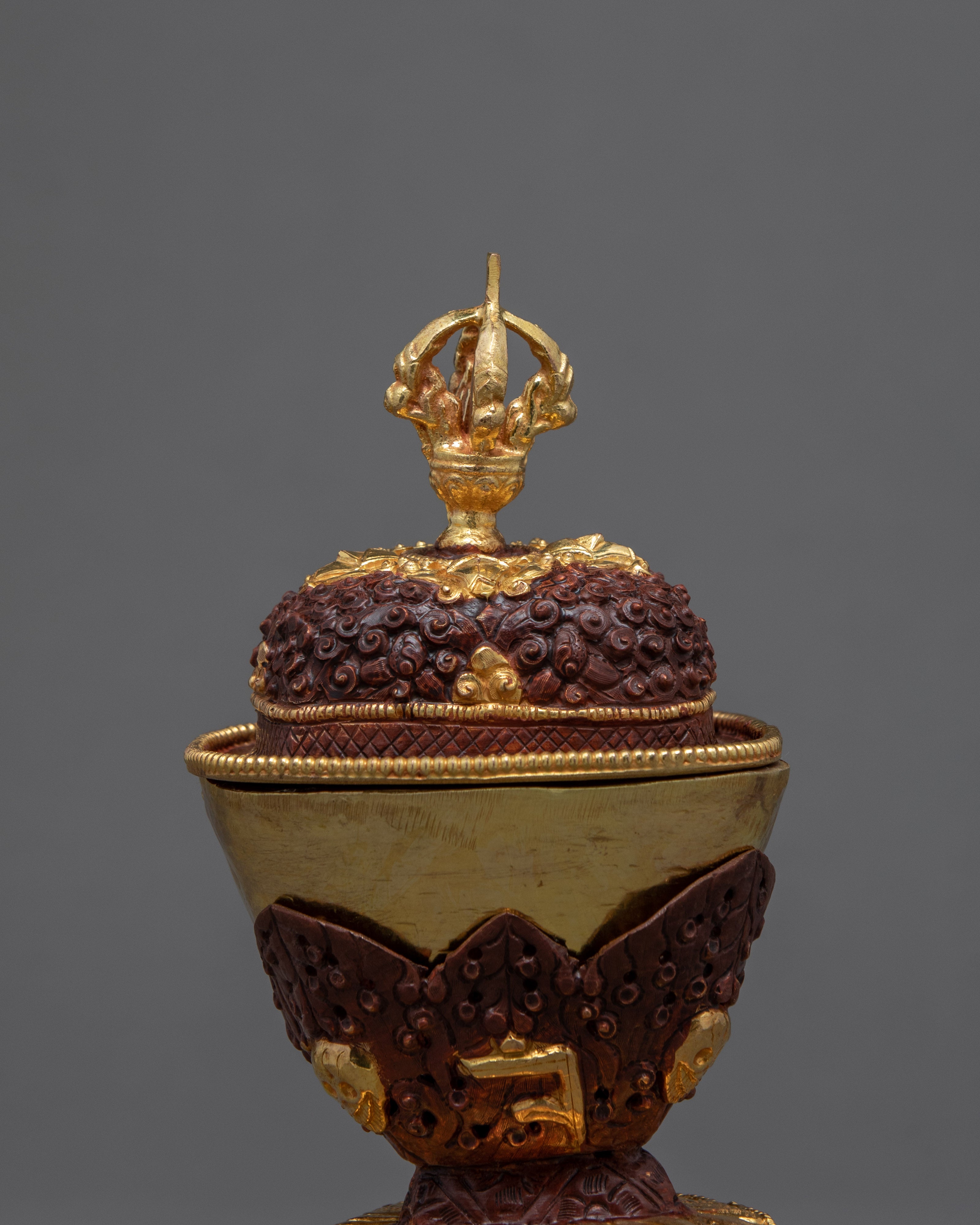 Gold Plated Kapala Skull Cup Set | Tibetan Ritual Offering for Ancient Practices