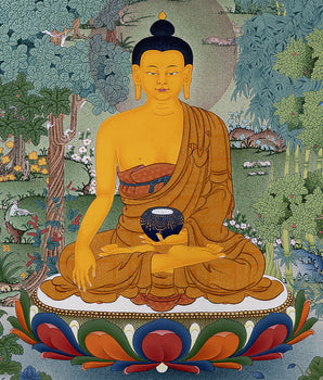 Shakyamuni, Buddha Thangka, Tibetan Buddha Thangka in Natural Stone Color, Original Painting