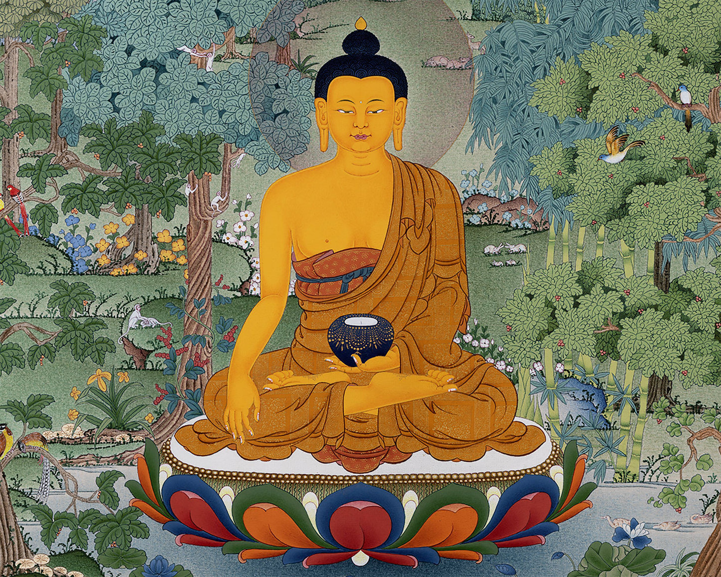 Shakyamuni, Buddha Thangka, Tibetan Buddha Thangka in Natural Stone Color, Original Painting