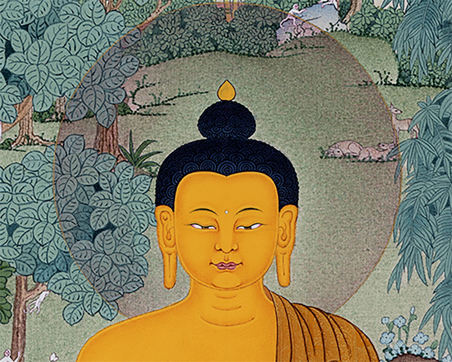 Shakyamuni, Buddha Thangka, Tibetan Buddha Thangka in Natural Stone Color, Original Painting