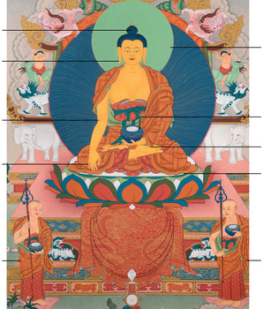 Buddha Thangka | Shakyamuni With Two Disciples | Himalayan Tibetan Art