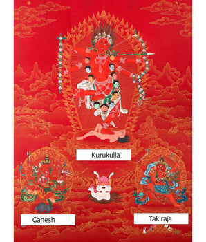 Kurukulla with Ganesh And Takiraja | Tibetan Thangka in Marthang Style