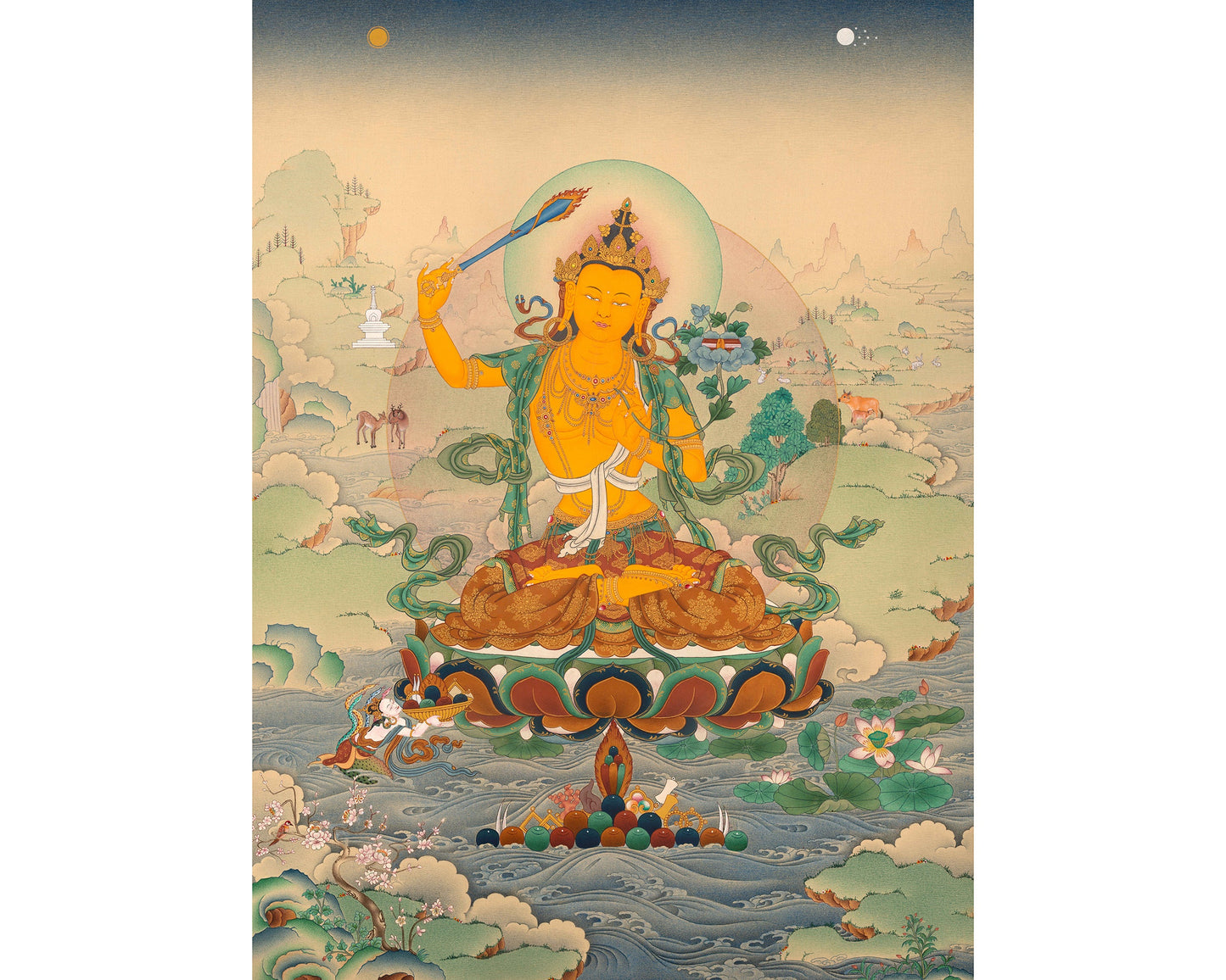 Manjushri Bodhisattva Thangka |Tibetan Buddhist Art | Hand Painted Thangka