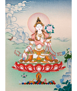 White Tara Thangka, Hand Painted Tara Painting, Tibetan Buddhist Art, Vajrayana painting