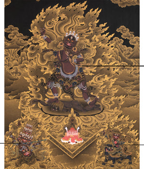 Ekajati Rahula And Dorje Legpa | Three Nyingma Protectors | Black and Gold Thangka
