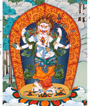 White Mahakala Thangka | Traditionally Hand painted Six-armed Mahakala