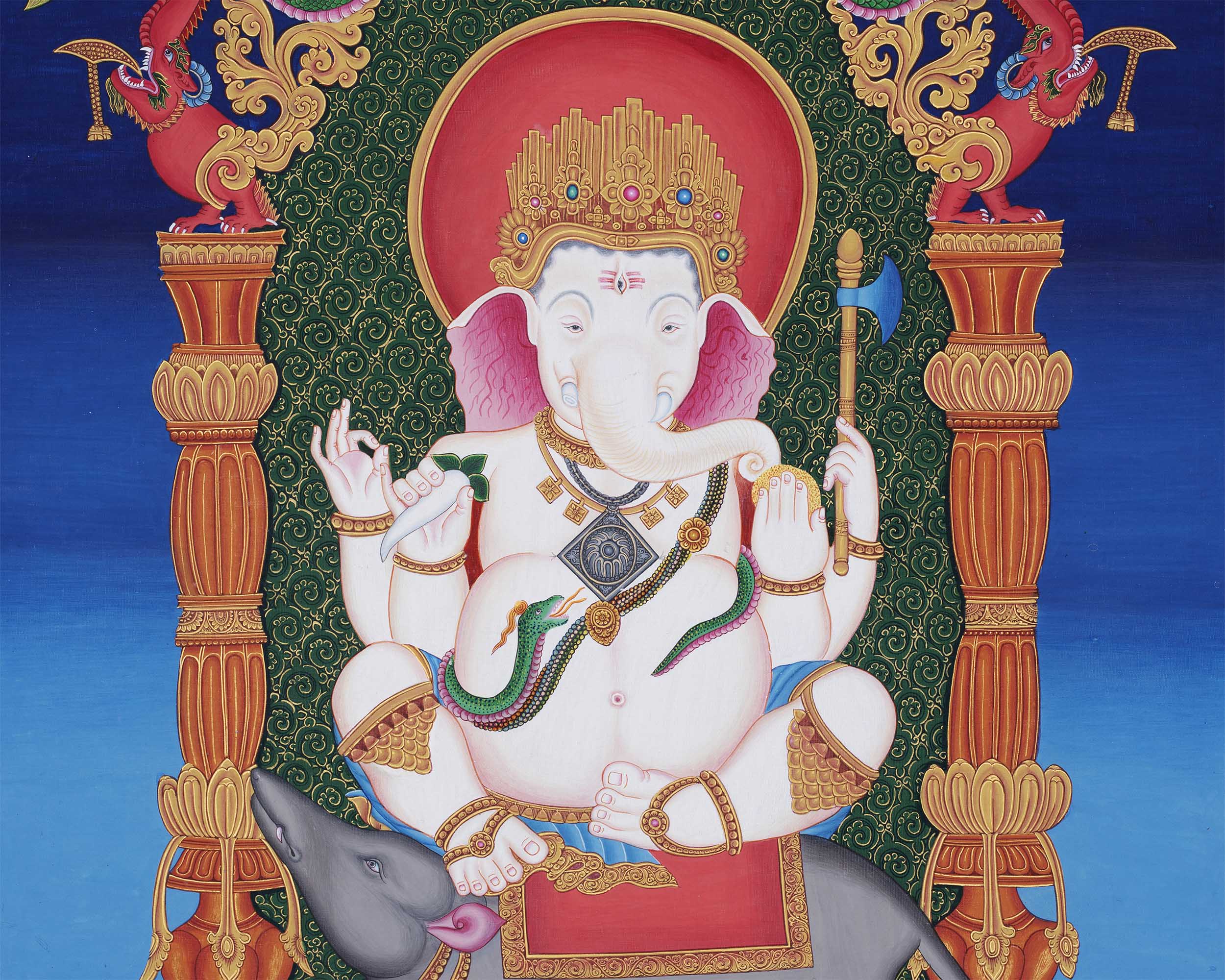 Ganesh Thangka Print | Paubha Style Painting | Religious Decors