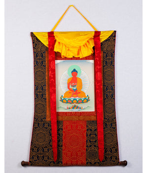 Amitabha Buddha Thangka | Himalayan Buddhist Painting (with Brocade)