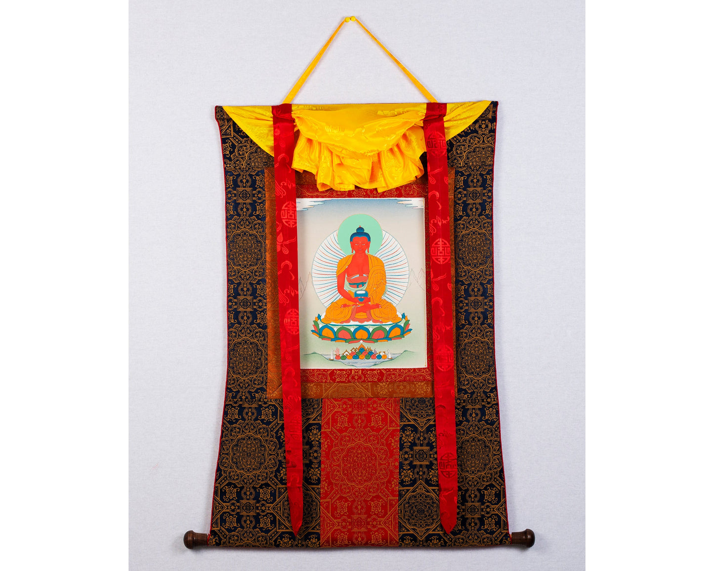 Amitabha Buddha Thangka | Himalayan Buddhist Painting (with Brocade)