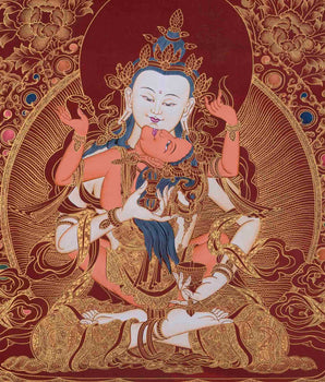 Red And Gold Vajrasattva Yab Yum Thangka | Wall Decor Painting
