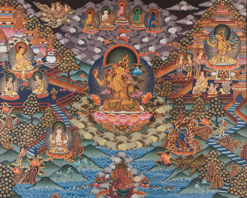 Vintage Manjushri Thangka | Tibetan Wall Decoration Painting