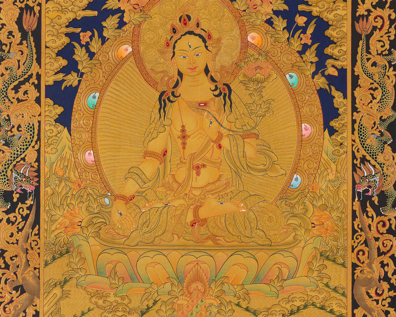 Gold Style White Tara | Traditional Tibetan Thangka | Wall Decors