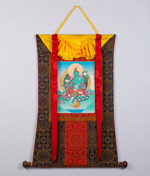 Green Tara Thangka | Handmade Art Painting | Tibetan Thangka with Brocade