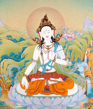 White Tara Thangka | Namgyalma | Amitayus | Long Life Bodhisattva