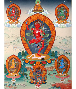 Dorje Phagmo, Vajravarahi Mandala Thangka with Four Dakini, Karma Kagyu Tradition